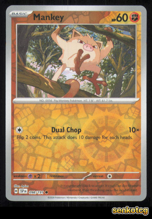 🎴 Mankey 098/191 Reverse Holo Surging Sparks NM 🎨 Apios