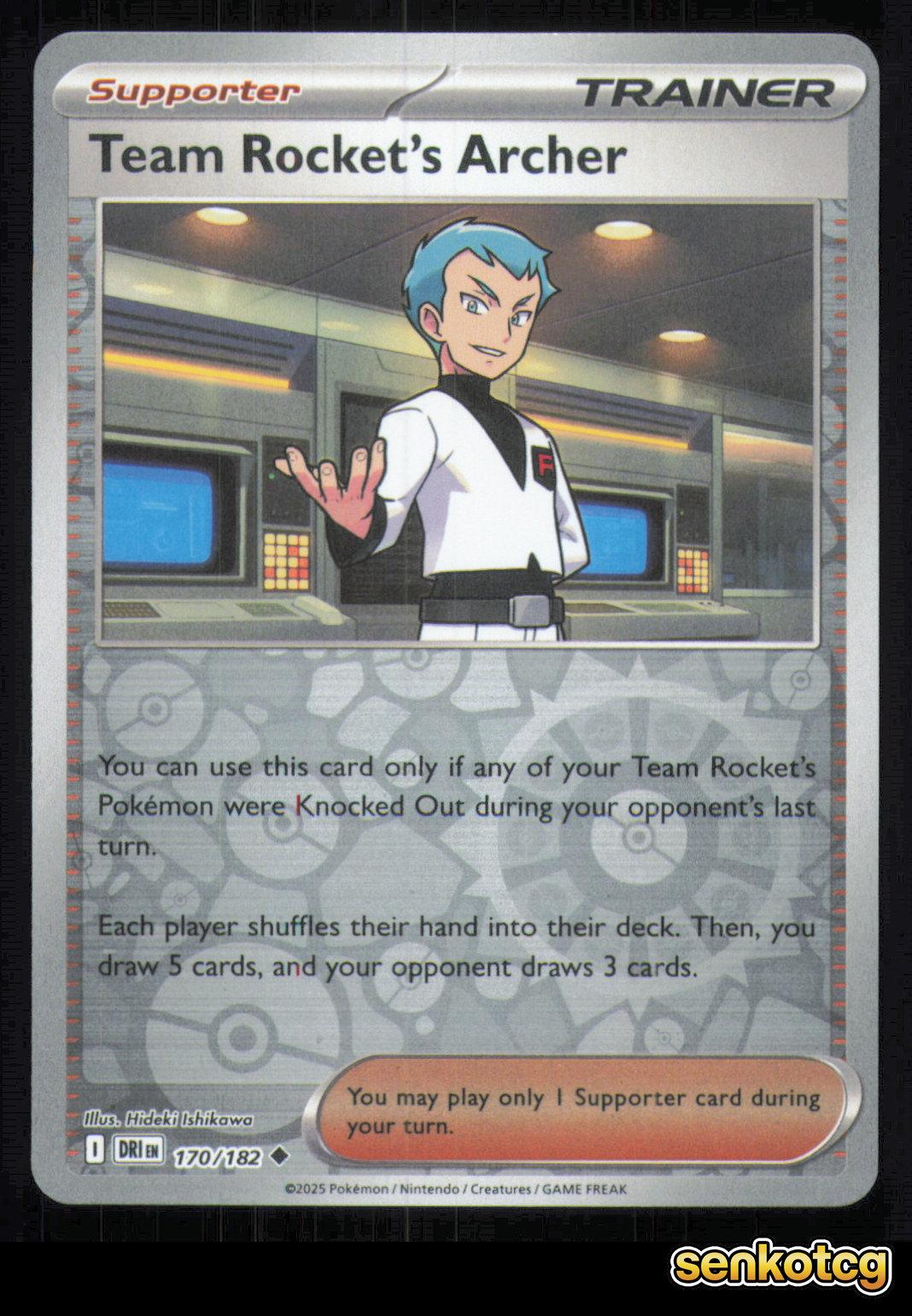 🎴 Team Rocket's Archer 170/182 Reverse Holo Destined Rivals NM 🎨 Ishikawa
