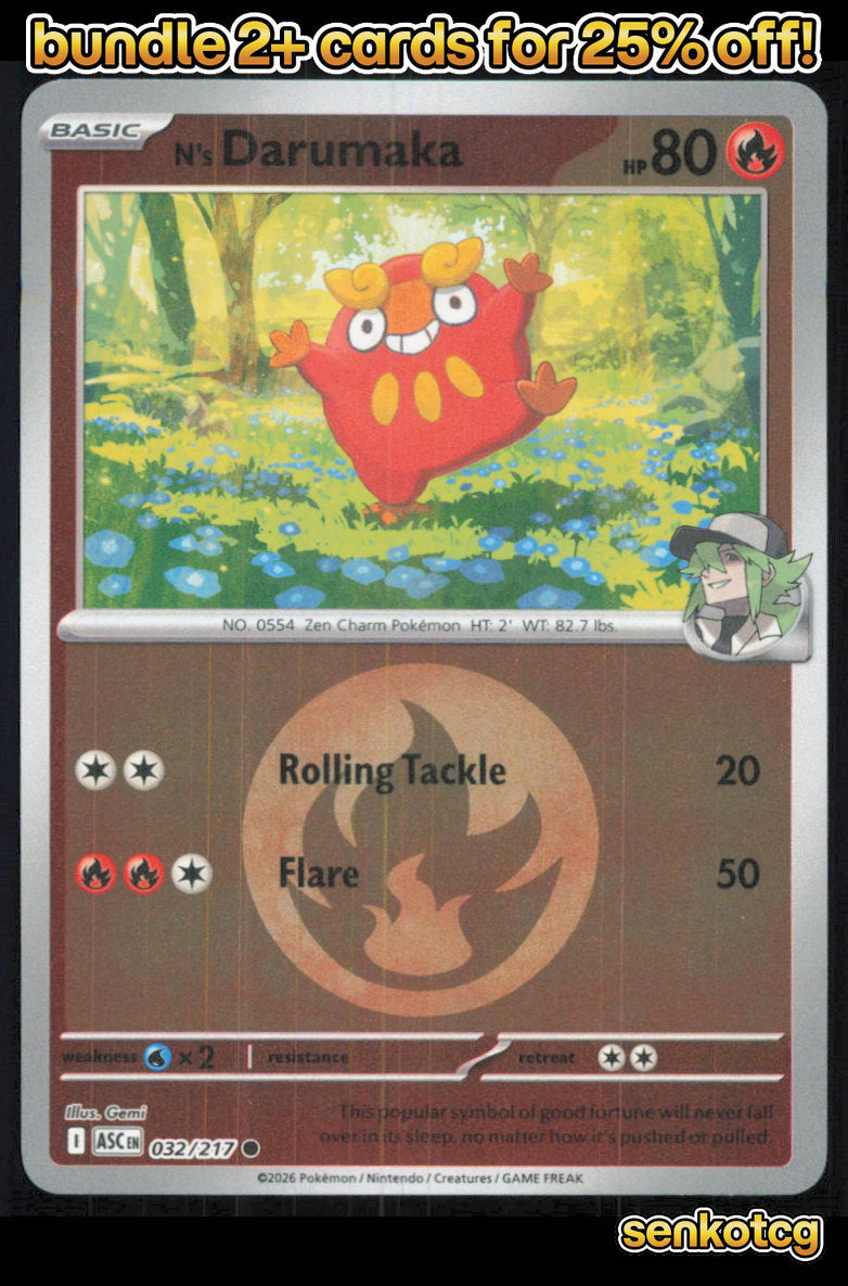 🎴 N's Darumaka (Energy Symbol) 032/217 Reverse Holo ASC Ascended Heroes NM