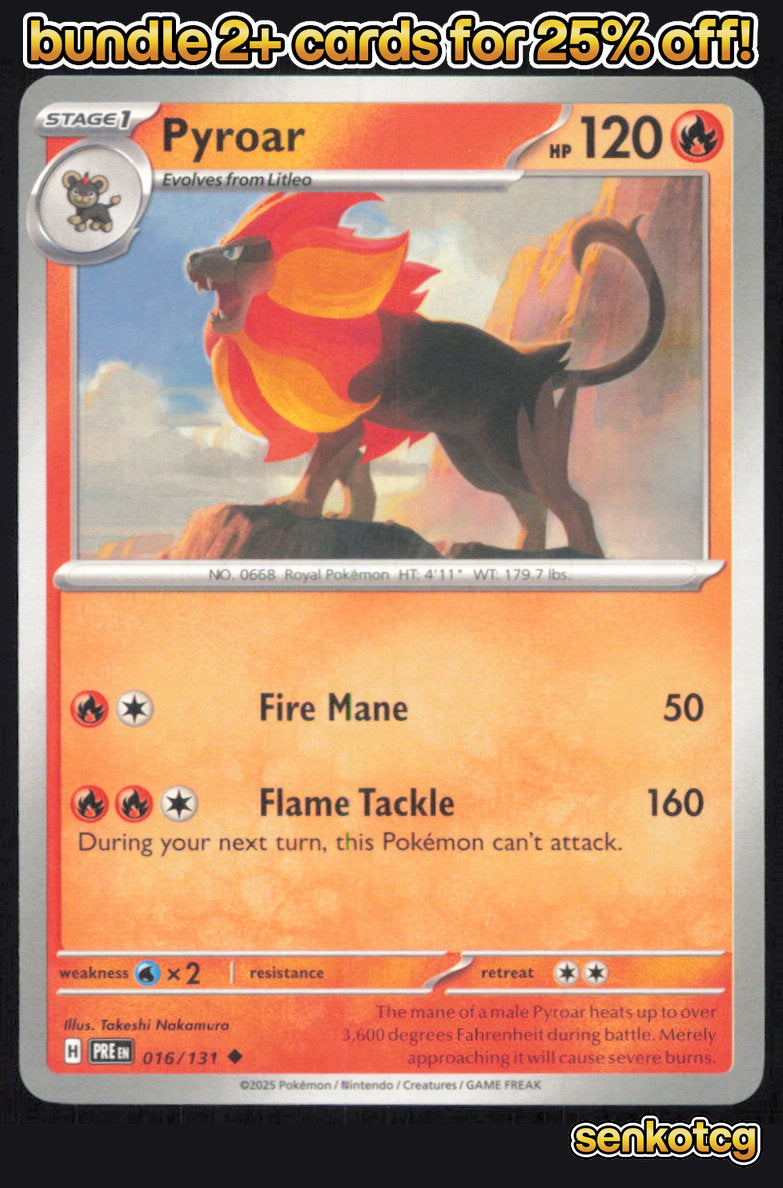 🎴 Pyroar 016/131 Uncommon Prismatic Evolutions NM 🎨 Nakamura