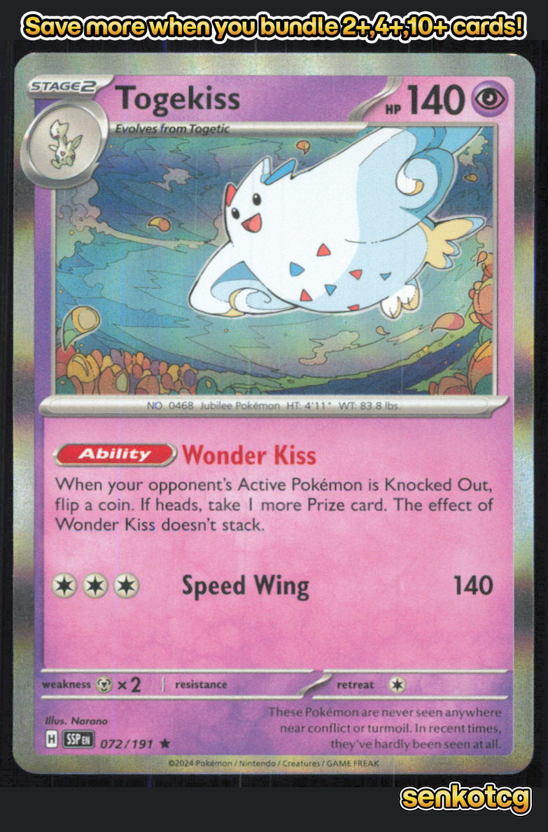 🎴 Togekiss 072/191 Rare Holo Surging Sparks NM 🎨 Narano
