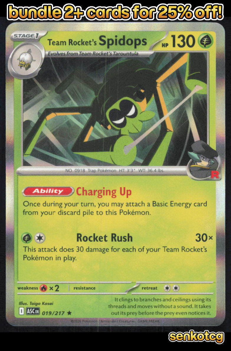 🎴 Team Rocket's Spidops 019/217 Rare Holo ASC Ascended Heroes NM