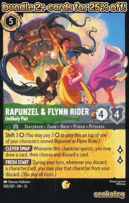 🎴 Rapunzel & Flynn Rider - Unlikely Pair 100/204 Attack of the Vine! NM