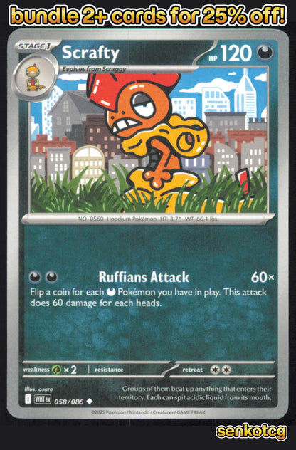 🎴 Scrafty 058/086 Uncommon White Flare NM