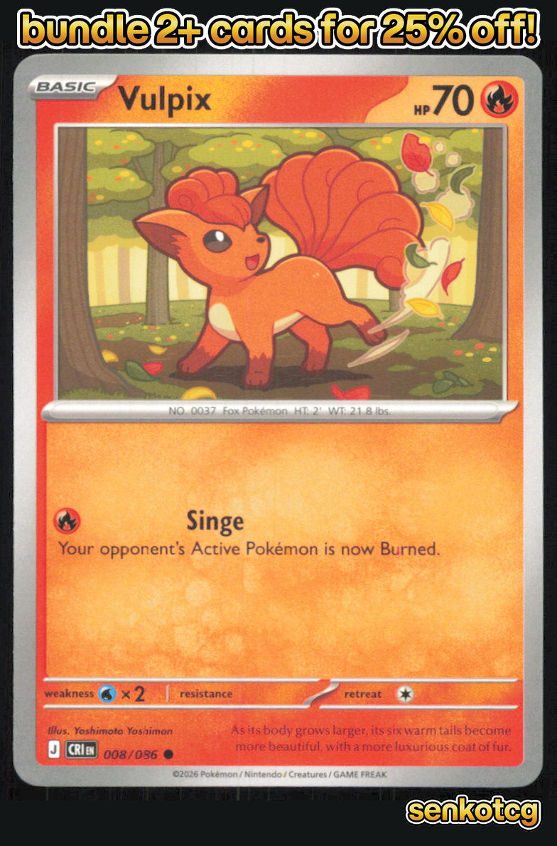 🎴 Vulpix 008/086 Common Chaos Rising NM 🎨 Yoshimon