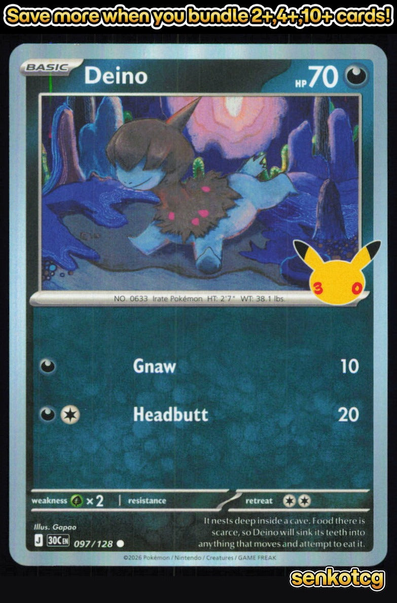 🎴 Deino 097/128 Holo ME: 30th Celebration NM 🎨 Gapao