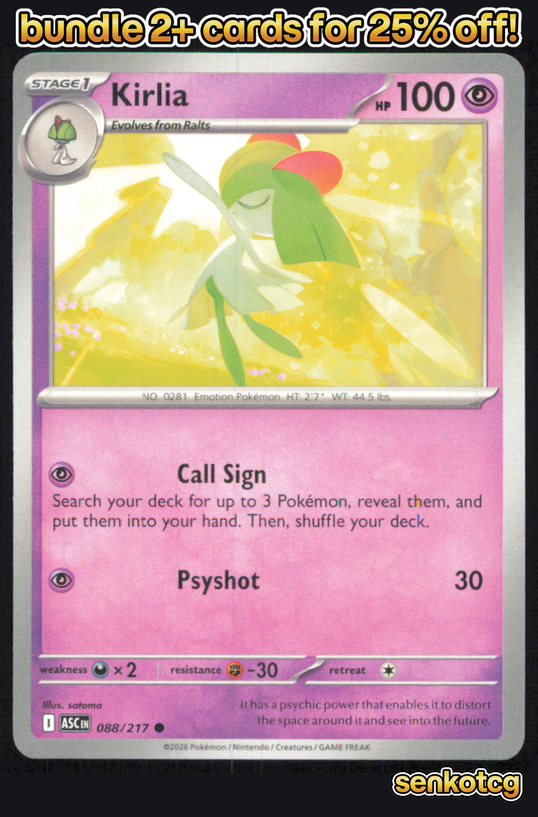 🎴 Kirlia 088/217 Common Ascended Heroes NM 🎨
