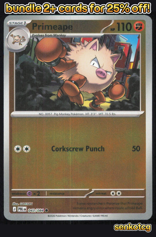 🎴 Primeape 043/084 Common Reverse Holo Pitch Black NM 🎨 GOSSAN