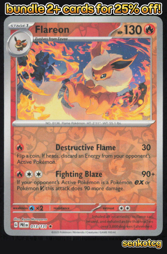 🎴 Flareon 013/131 Rare Reverse Holo Prismatic Evolutions NM 🎨 Murayama