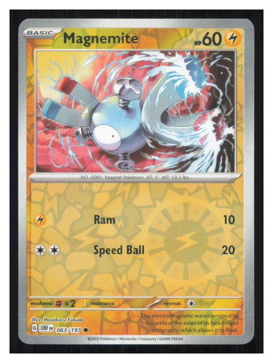 🎴 Magnemite 063/197 Common Reverse Holo Obsidian Flames NM