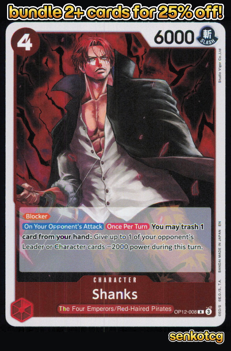 🎴 Shanks (008) OP12-008 Rare Foil Legacy of the Master NM