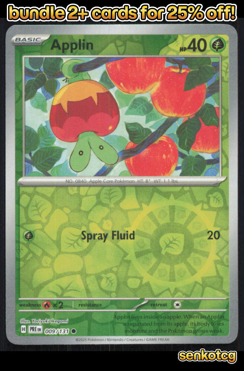 🎴 Applin 009/131 Common Reverse Holo Prismatic Evolutions NM