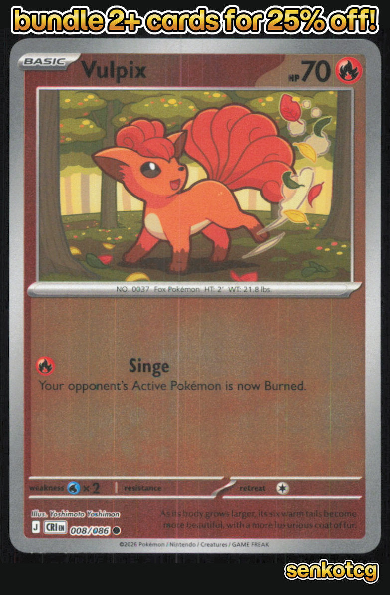 🎴 Vulpix 008/086 Common Reverse Holo Chaos Rising NM 🎨 Yoshimon