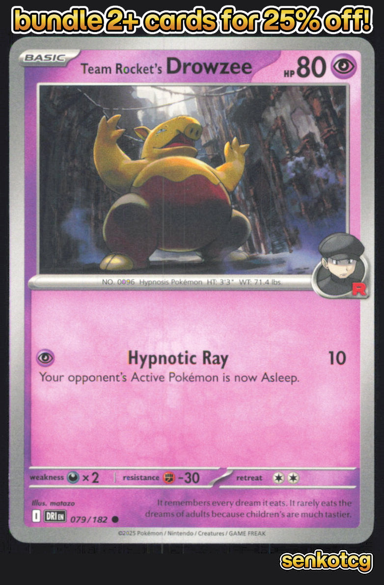 🎴 Team Rocket's Drowzee 079/182 Common Destined Rivals NM