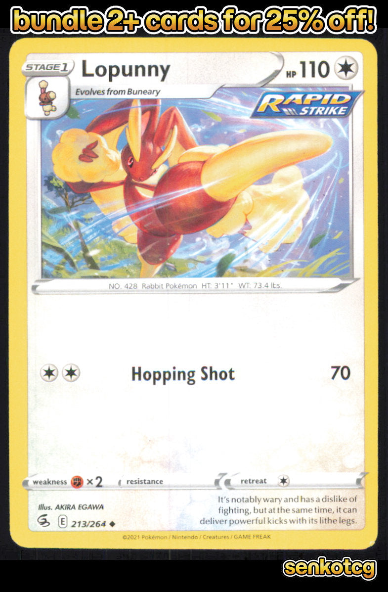 🎴 Lopunny 213/264 Uncommon Fusion Strike NM