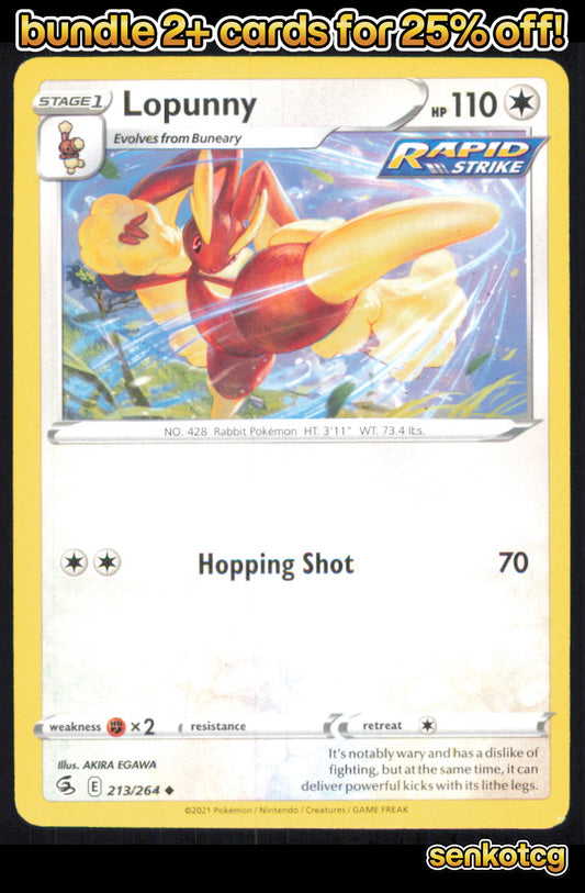 🎴 Lopunny 213/264 Uncommon Fusion Strike NM
