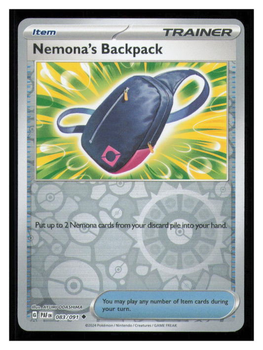 🎴 Nemona's Backpack 083/091 Reverse Holo Paldean Fates Pokemon NM