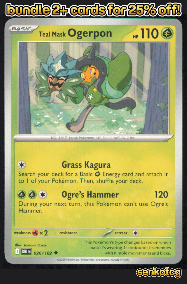 🎴 Teal Mask Ogerpon 026/182 Uncommon Destined Rivals NM