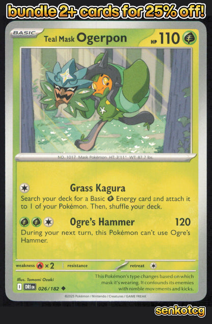 🎴 Teal Mask Ogerpon 026/182 Uncommon Destined Rivals NM