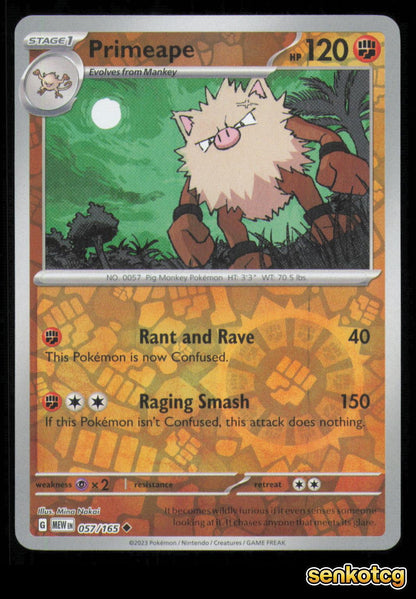 🎴 Primeape 057/165 Reverse Holo 151 NM 🎨 Nakai