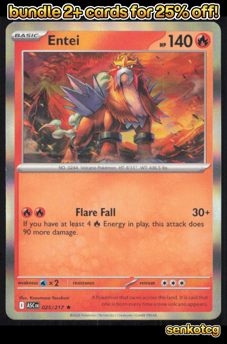 🎴 Entei 025/217 Rare Holo ASC Ascended Heroes NM