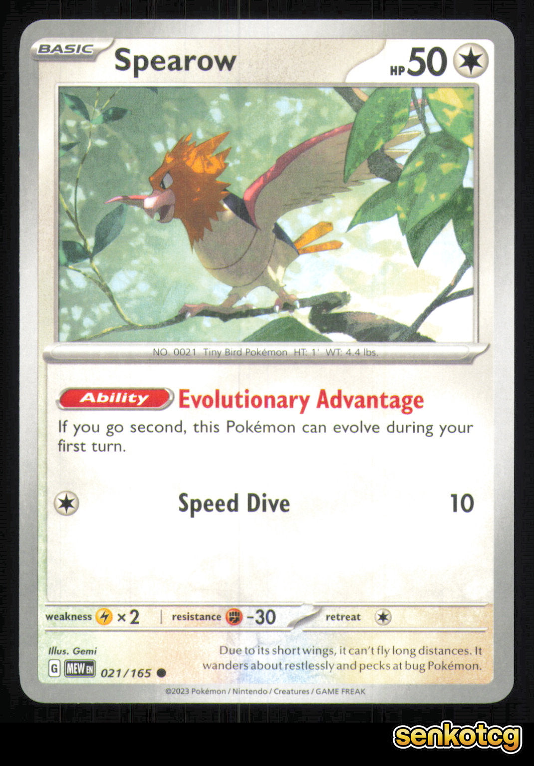🎴 Spearow 021/165 151 NM 🎨 Gemi