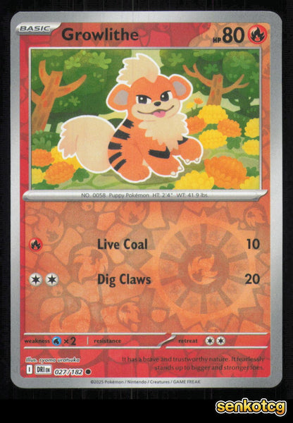 🎴 Growlithe 027/182 Reverse Holo Destined Rivals NM 🎨 uratsuka