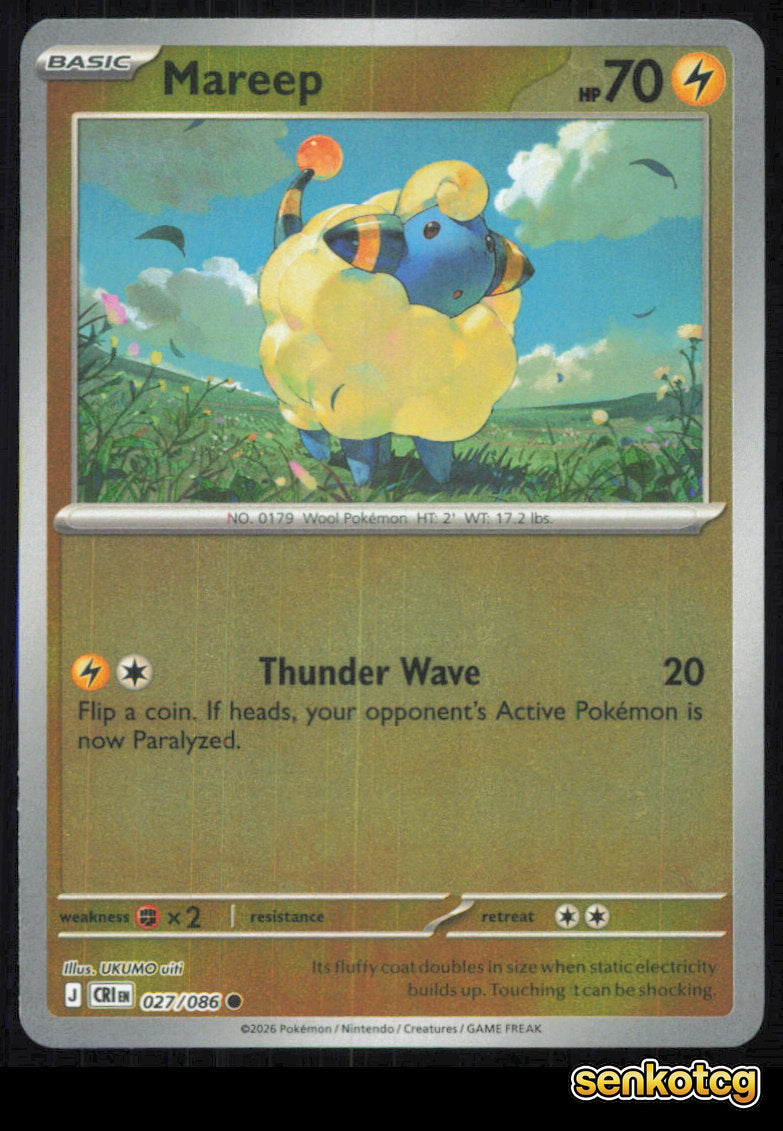 🎴 Mareep 027/086 Common Reverse Holo ME04: Chaos Rising NM