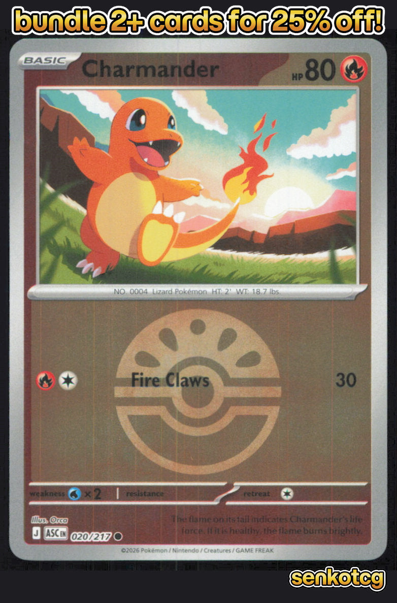 🎴 Charmander (Friend Ball) 020/217 Common Ascended Heroes NM