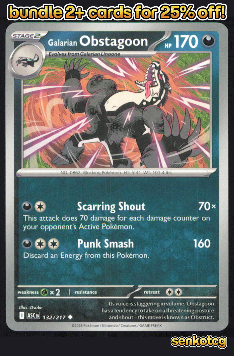 🎴 Galarian Obstagoon 132/217 Uncommon Ascended Heroes NM