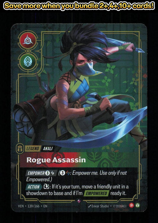 🎴 Akali - Rogue Assassin 139/166 Rare Foil Vendetta NM 🎨 Studio