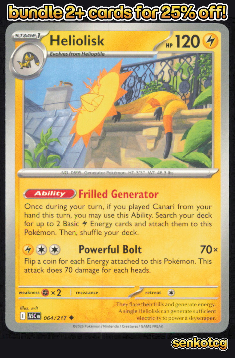 🎴 Heliolisk 064/217 Uncommon Ascended Heroes NM 🎨
