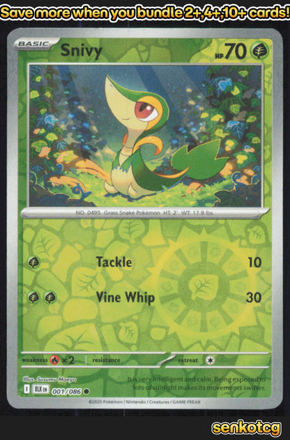 🎴 Snivy 001/086 Common Reverse Holo Black Bolt NM 🎨 Maeya