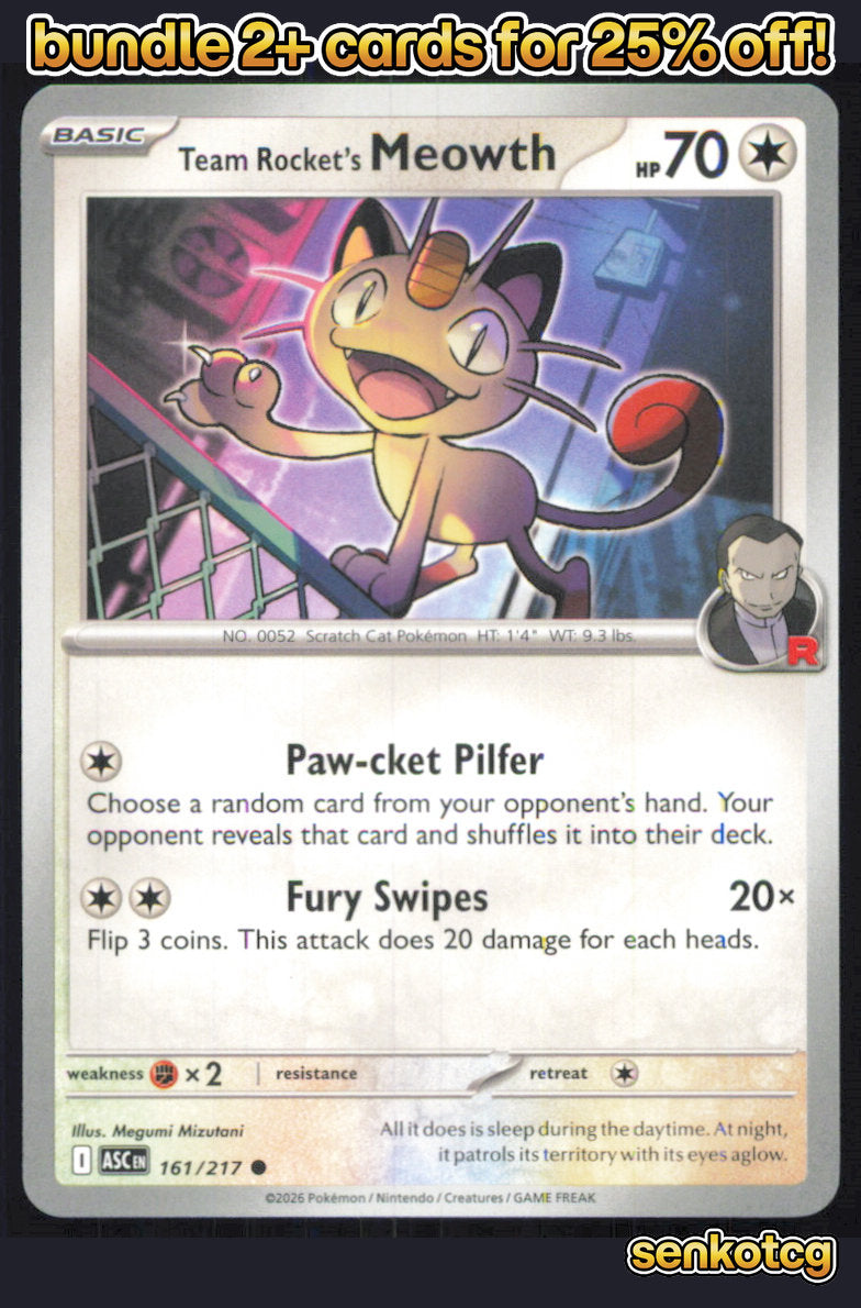 🎴 Team Rocket's Meowth 161/217 Common Ascended Heroes NM