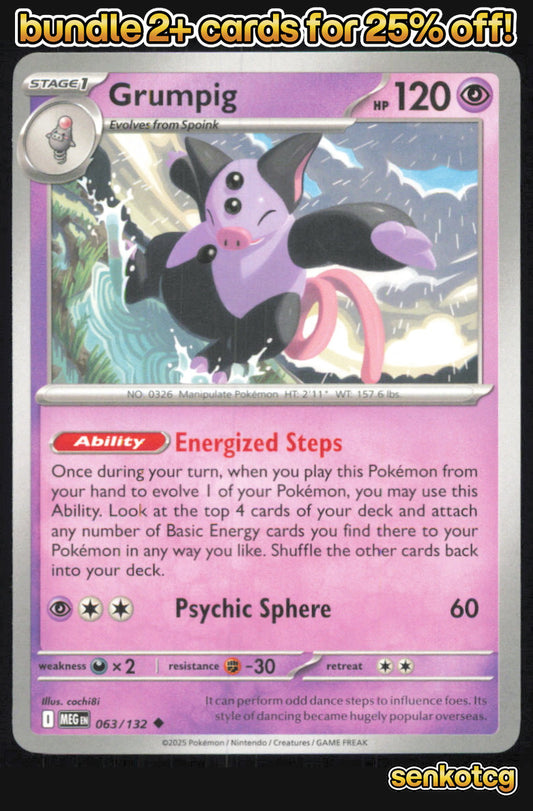 🎴 Grumpig 063/132 Uncommon Mega Evolution NM