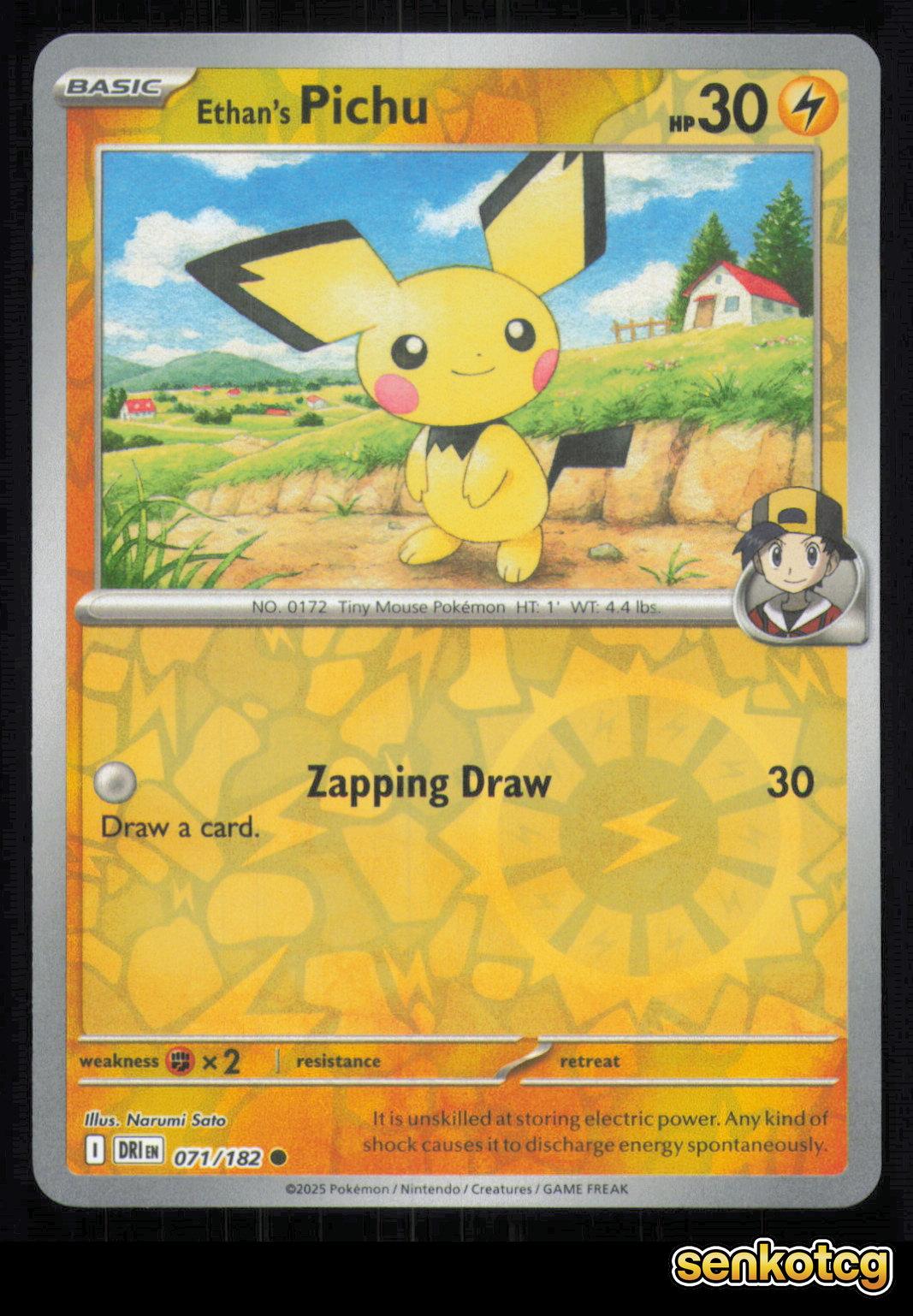 🎴 Ethan's Pichu 071/182 Reverse Holo Destined Rivals NM 🎨 Sato