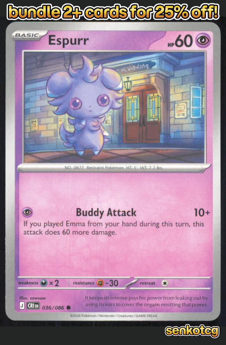 🎴 Espurr 036/086 Common Chaos Rising NM 🎨 sowsow