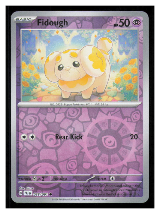 🎴 Fidough 038/091 Reverse Holo Paldean Fates Pokemon NM