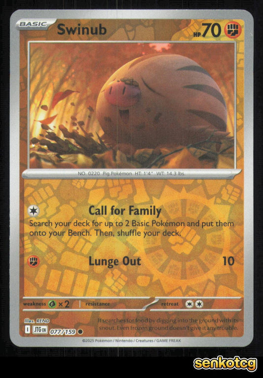 🎴 Swinub 077/159 Reverse Holo Journey Together NM 🎨 REND