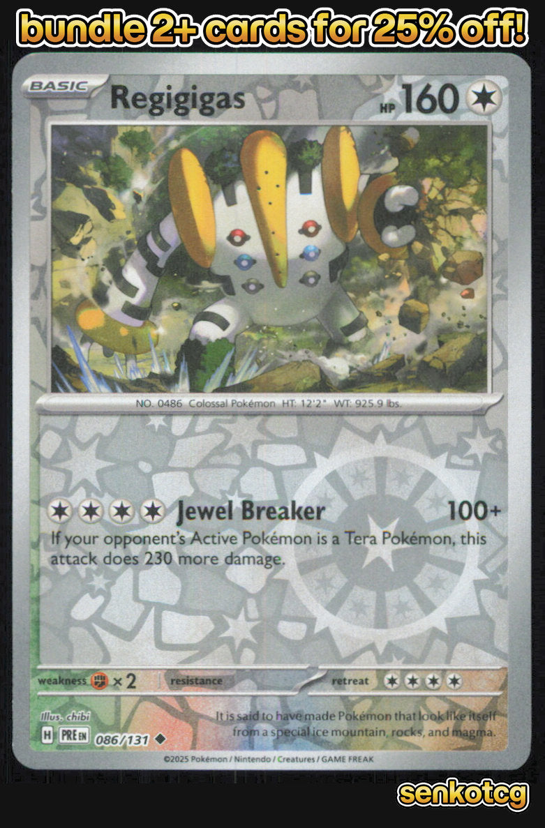 🎴 Regigigas 086/131 Uncommon Reverse Holo Prismatic Evolutions NM 🎨 chibi