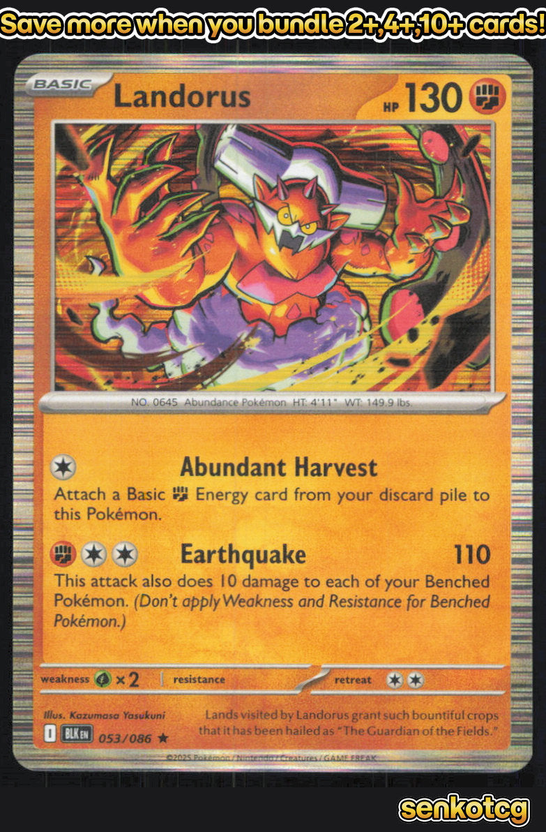 🎴 Landorus 053/086 Rare Holo Black Bolt NM 🎨 Yasukuni