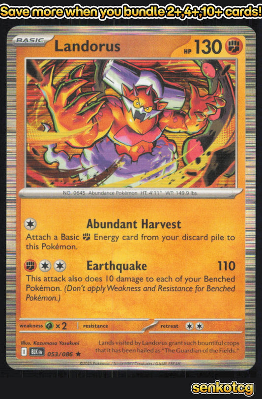 🎴 Landorus 053/086 Rare Holo Black Bolt NM 🎨 Yasukuni