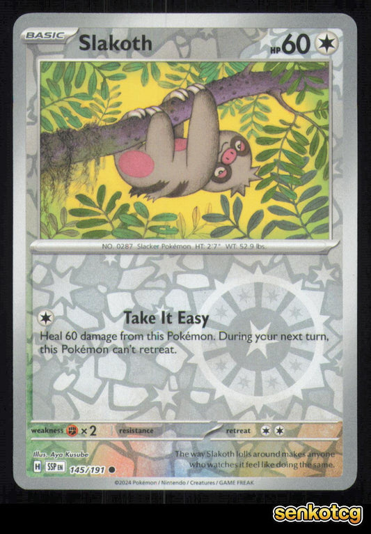 🎴 Slakoth 145/191 Reverse Holo Surging Sparks NM 🎨 Kusube