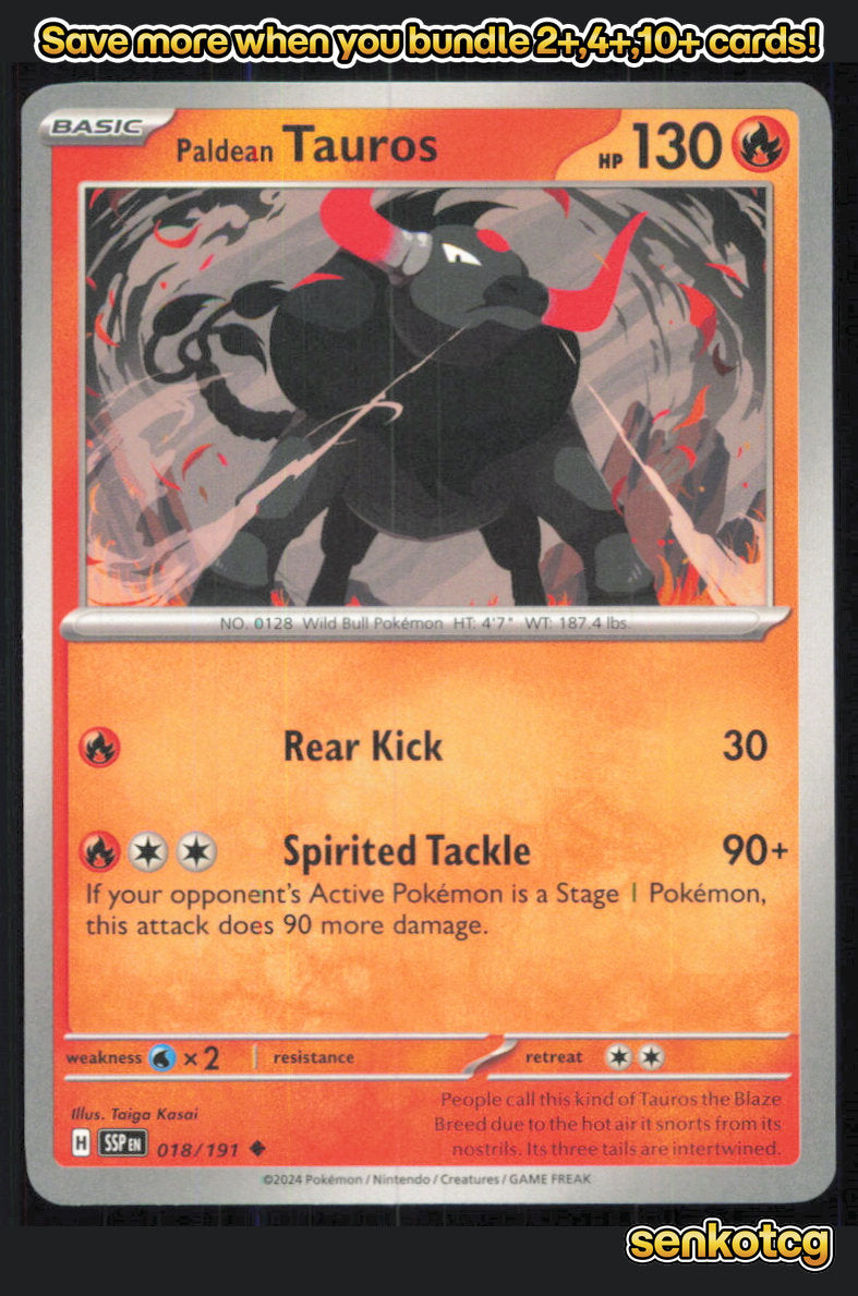 🎴 Paldean Tauros 018/191 Uncommon Surging Sparks NM 🎨 Kasai