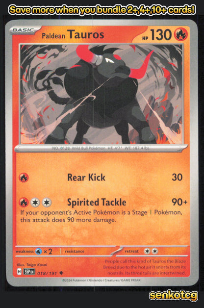 🎴 Paldean Tauros 018/191 Uncommon Surging Sparks NM 🎨 Kasai