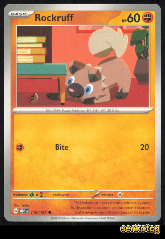 🎴 Rockruff 116/197 Common Obsidian Flames NM