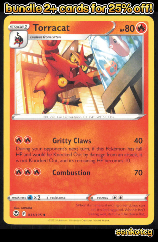 🎴 Torracat 031/195 Uncommon Silver Tempest NM