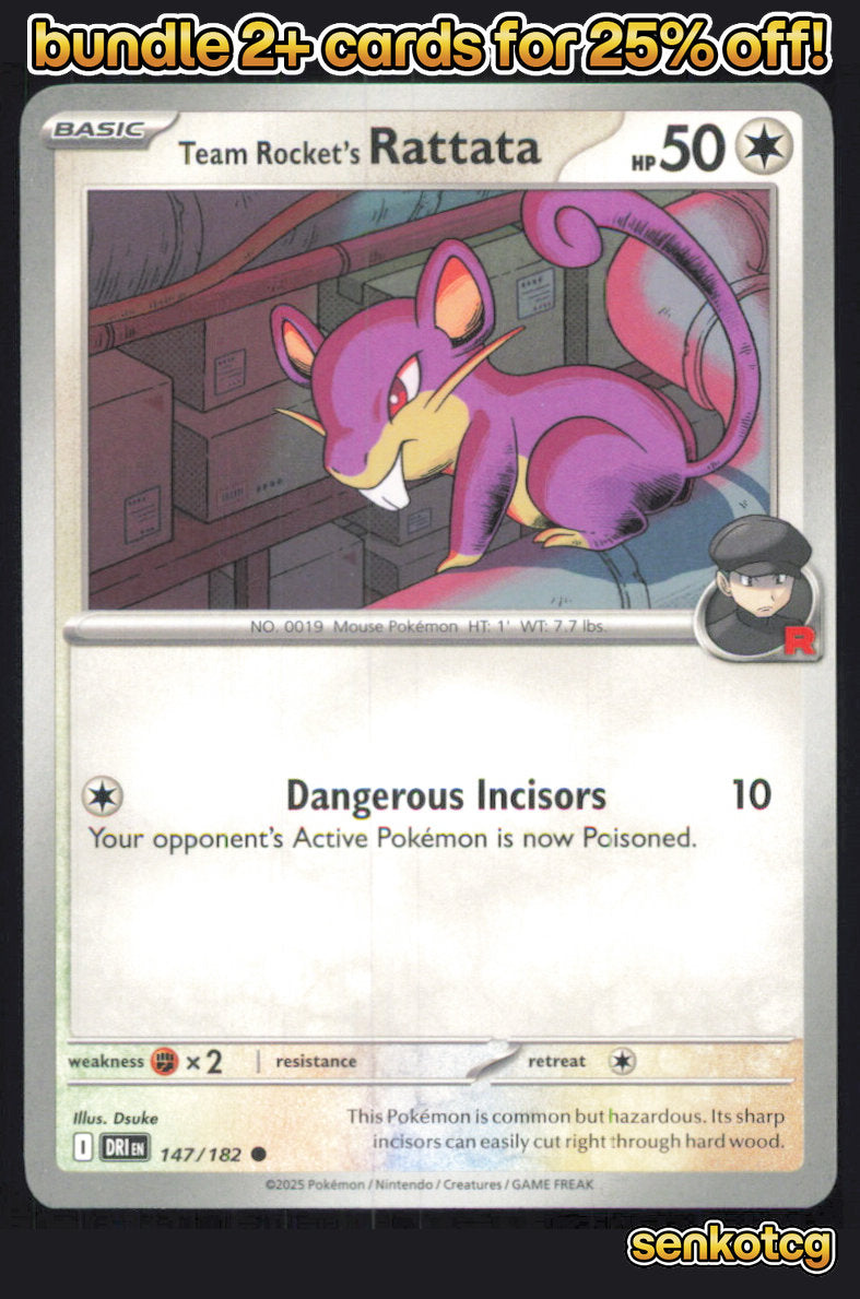 🎴 Team Rocket's Rattata 147/182 Common Destined Rivals NM