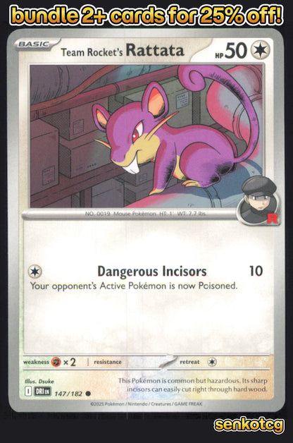 🎴 Team Rocket's Rattata 147/182 Common Destined Rivals NM