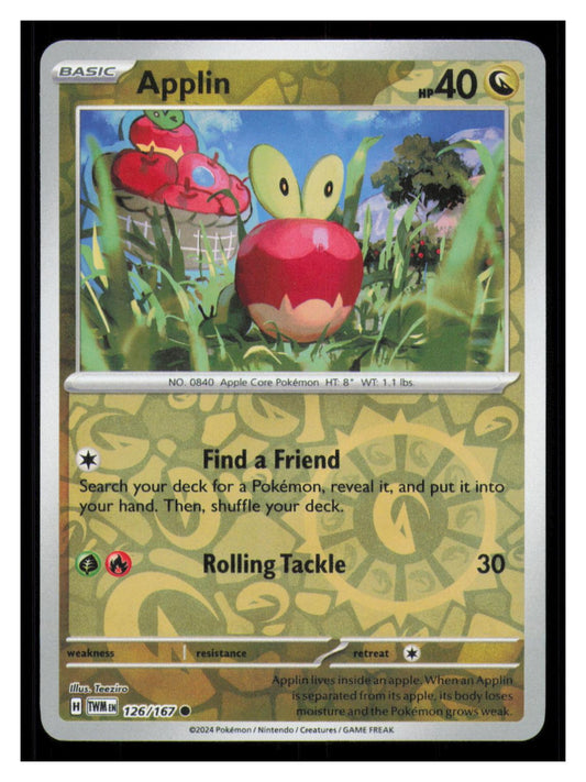 🎴 Applin 126/167 Reverse Holo Twilight Masquerade NM 🎨 Teeziro